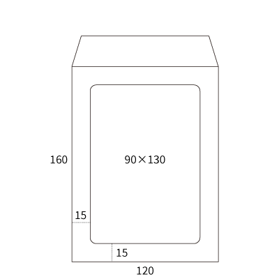 ご朱印用封筒(窓付き)
幅 x 天地：120 x 170mm
米坪：65g/m2