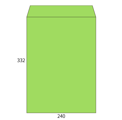 角2カラーグリーン85ヨコ貼
幅 x 天地：240 x 332mm
米坪：85g/m2