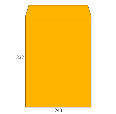 角2カラーオレンジ85ヨコ貼
幅 x 天地：240 x 332mm
米坪：85g/m2