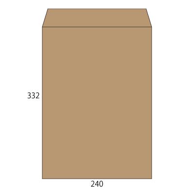 角2サイド封筒 未晒クラフト100g
幅 x 天地：240 x 332mm
米坪：100g/m2