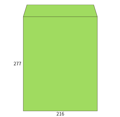 角3カラーグリーン85ヨコ貼
幅 x 天地：216 x 277mm
米坪：85g/m2