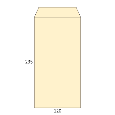 長3サイド封筒 コットン ナチュラル 116.3g
幅 x 天地：120 x 235mm
米坪：116g/m2
