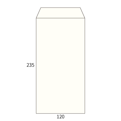 長3サイド封筒 コットン スノーホワイト 116.3g
幅 x 天地：120 x 235mm
米坪：116g/m2