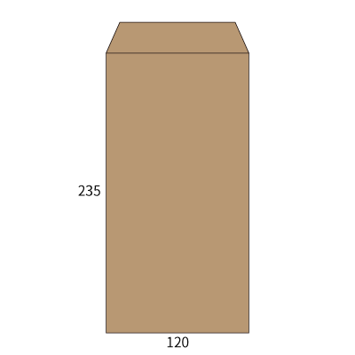 長3サイド封筒 未晒クラフト 100g
幅 x 天地：120 x 235mm
米坪：100g/m2