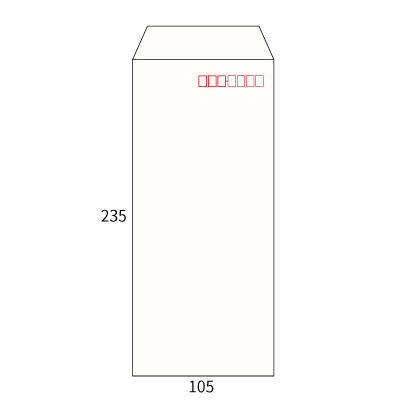洋4タテ枠付 ホワイト 80 中貼
幅 x 天地：105 x 235mm
米坪：80g/m2